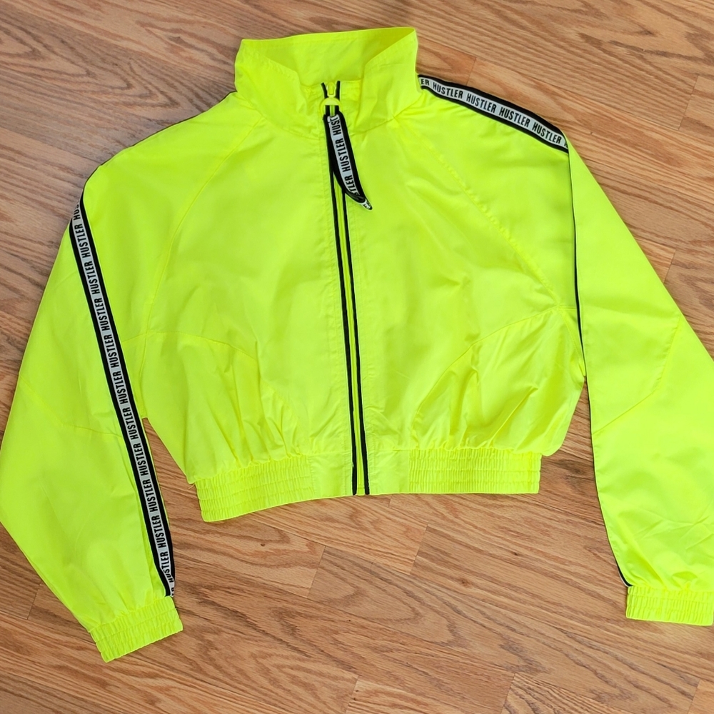 Iris neon yellow black Polyester cropped windbreaker